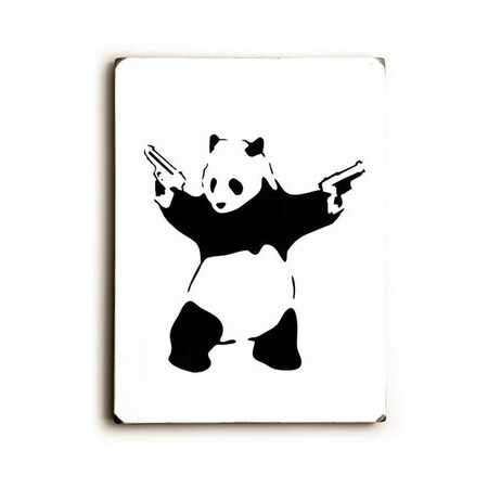 One Bella Casa One Bella Casa 71816SW912 9 x 12 in. Panda Guns Solid Wood Wall Decor by Banksy; White 71816SW912